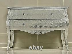 Silver Metal Embossed French Large Bombe Chest of Drawers Sideboard RRP 269.95