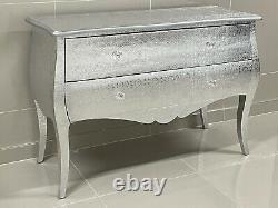 Silver Metal Embossed French Large Bombe Chest of Drawers Sideboard RRP 269.95