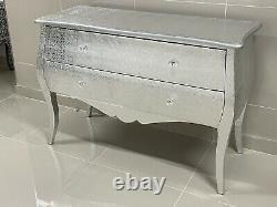 Silver Metal Embossed French Large Bombe Chest of Drawers Sideboard RRP 269.95