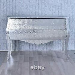 Silver Metal Embossed French Large Bombe Chest of Drawers Sideboard RRP 269.95