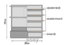 Sliding mirror large wardrobe 2 doors with drawers and lights TAYA2 WHITE