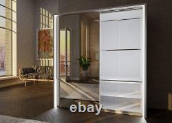 Sliding mirror large wardrobe 2 doors with drawers and lights TAYA2 WHITE