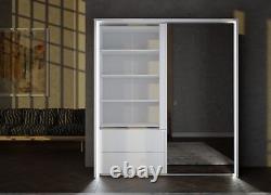 Sliding mirror large wardrobe 2 doors with drawers and lights TAYA2 WHITE