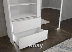 Sliding mirror large wardrobe 2 doors with drawers and lights TAYA2 WHITE