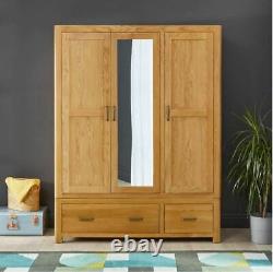 Soho Oak 3 Door Triple Wardrobe with Mirror Large 2 Drawer Hanging Robe SC13