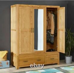 Soho Oak 3 Door Triple Wardrobe with Mirror Large 2 Drawer Hanging Robe SC13