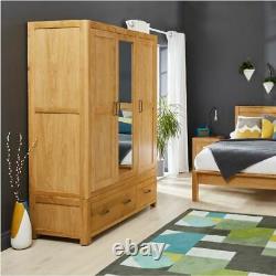 Soho Oak 3 Door Triple Wardrobe with Mirror Large 2 Drawer Hanging Robe SC13