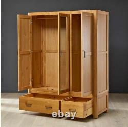 Soho Oak 3 Door Triple Wardrobe with Mirror Large 2 Drawer Hanging Robe SC13