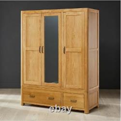 Soho Oak 3 Door Triple Wardrobe with Mirror Large 2 Drawer Hanging Robe SC13