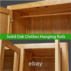 Soho Oak 3 Door Triple Wardrobe with Mirror Large 2 Drawer Hanging Robe SC13