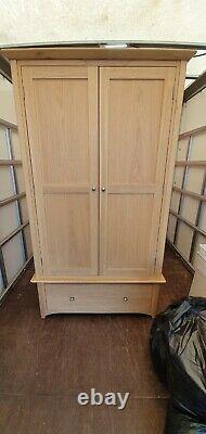 Solid 2 Door Oak Wardrobe Dovetail Joints ExDisplay Chrome fittings Large Drawer