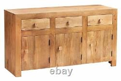 Solid Light Mango Wood Large Sideboard Storage Cabinet with 3 Doors & 3 Drawers