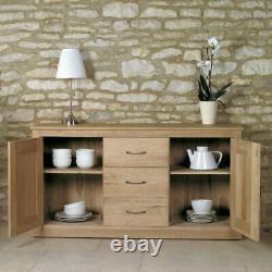 Solid Oak Large Sideboard, 2 Cupboards, 3 Drawers, Assembled. Baumhaus Mobel