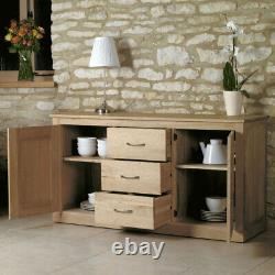 Solid Oak Large Sideboard, 2 Cupboards, 3 Drawers, Assembled. Baumhaus Mobel