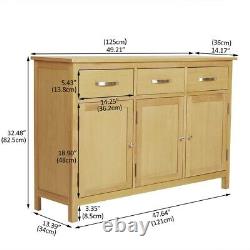 Solid Oak Large Sideboard Cabinet Light 3 Door Solid Wooden Storage Cupboards