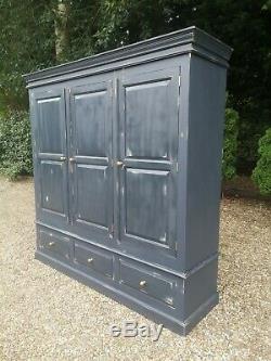 Solid Painted Large Pine 3 Door Wardrobe With 3 Drawers FREE DELIVERY