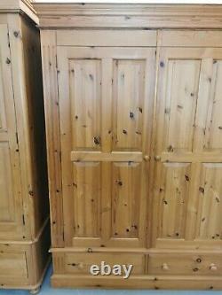 Solid Pine Large Wide 2 Door Wardrobe With 2 Drawers FREE DELIVERY