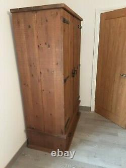 Solid Wood Rough Sawn Plank Pine Double Door Wardrobe Large Drawer (2 available)