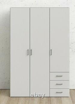 Space Bedroom Furniture Large Wide White Wardrobe with 3 Doors and 3 Drawers