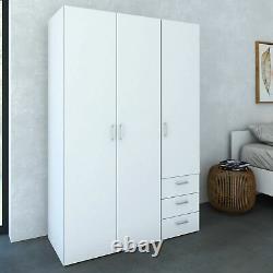 Space Bedroom Furniture Large Wide White Wardrobe with 3 Doors and 3 Drawers