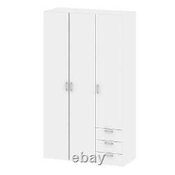 Space Cheal Large Wide 200cm Tall Wardrobe 3 Doors 3 Drawers In White