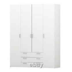 Space Cheap Large Wide Wardrobe 4 Doors 3 Drawers In White 200cm High