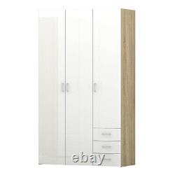 Space Large Modern Wardrobe Storage Unit 3 Doors 3 Drawers Oak White High Gloss