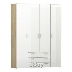 Space Large Wide Modern Wardrobe Storage Unit 4 Doors 3 Drawers in White and Oak