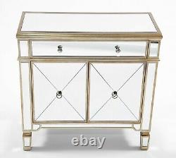 Stanton 2 Door 1 Drawer Mirrored Sideboard Cupboard Buffet Champagne Gold Finish