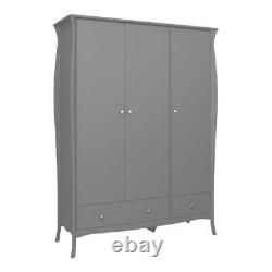 Steens Baroque French Style 3 Door 2 Drawer Large Wide Wardrobe In Grey