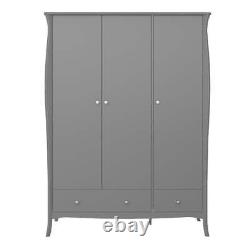 Steens Baroque French Style 3 Door 2 Drawer Large Wide Wardrobe In Grey