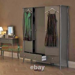 Steens Baroque French Style 3 Door 2 Drawer Large Wide Wardrobe In Grey