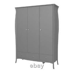 Steens Baroque French Style 3 Door 2 Drawer Large Wide Wardrobe In Grey