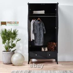 Steens Baroque French Style Large 2 Door 1 Drawer Wardrobe In Black