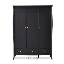 Steens Baroque French Style Wide 3 Door 2 Drawer Large Wardrobe In Black