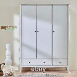 Steens Baroque French Style Wide 3 Door 2 Drawer Large Wardrobe In White