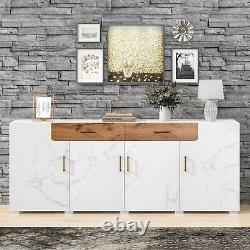 Storage Sideboard 4 Doors 2 Drawers Kitchen Cabinet Large Wooden Cupboard White