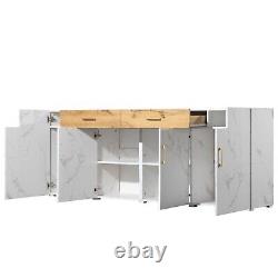 Storage Sideboard 4 Doors 2 Drawers Kitchen Cabinet Large Wooden Cupboard White