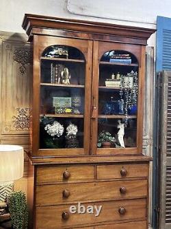 Stunning Large Victorian Mahogany Glazed Bookcase Over Chest With key Delivery