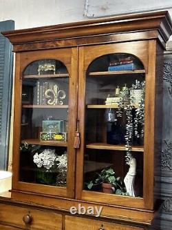 Stunning Large Victorian Mahogany Glazed Bookcase Over Chest With key Delivery