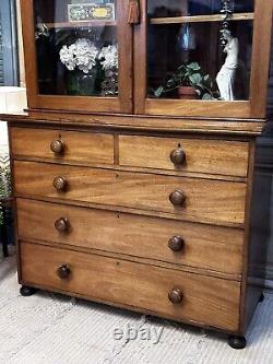 Stunning Large Victorian Mahogany Glazed Bookcase Over Chest With key Delivery