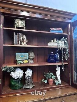 Stunning Large Victorian Mahogany Glazed Bookcase Over Chest With key Delivery