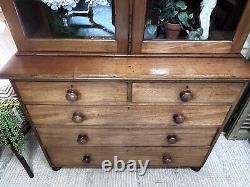 Stunning Large Victorian Mahogany Glazed Bookcase Over Chest With key Delivery