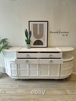 Stunning, very large Curved Sideboard, by Nathan in White on Chrome Hairpin Legs