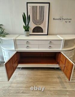 Stunning, very large Curved Sideboard, by Nathan in White on Chrome Hairpin Legs