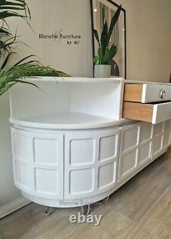 Stunning, very large Curved Sideboard, by Nathan in White on Chrome Hairpin Legs