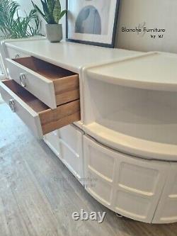 Stunning, very large Curved Sideboard, by Nathan in White on Chrome Hairpin Legs