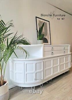 Stunning, very large Curved Sideboard, by Nathan in White on Chrome Hairpin Legs