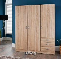 Stylish 3 Door 2 Drawer Triple Large Wardrobe Cabinet Storage Unit Oak Effect