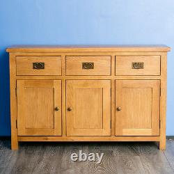 Surrey Oak Large Sideboard Cabinet Rustic Solid Wooden 3 Doors Storage Cupboards